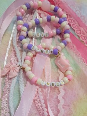 Pastel Girlie Kandi Bracelet Set Angel Love Sweet with Charms